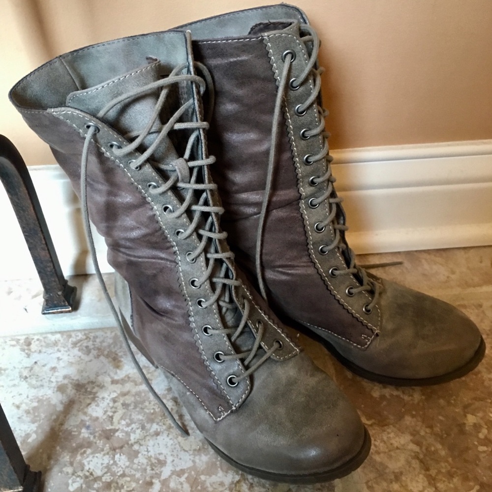 Gray combat boots